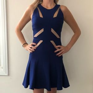 BCBGMaxAzria Orient blue Solie mesh cut out dress